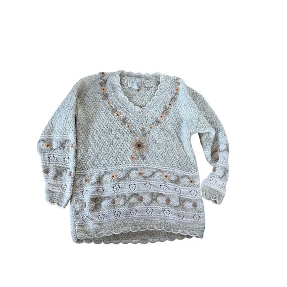 Vintage Express Tricot Hand Knitted Sweater Womens Angora Oversized Floral - Picture 1 of 6